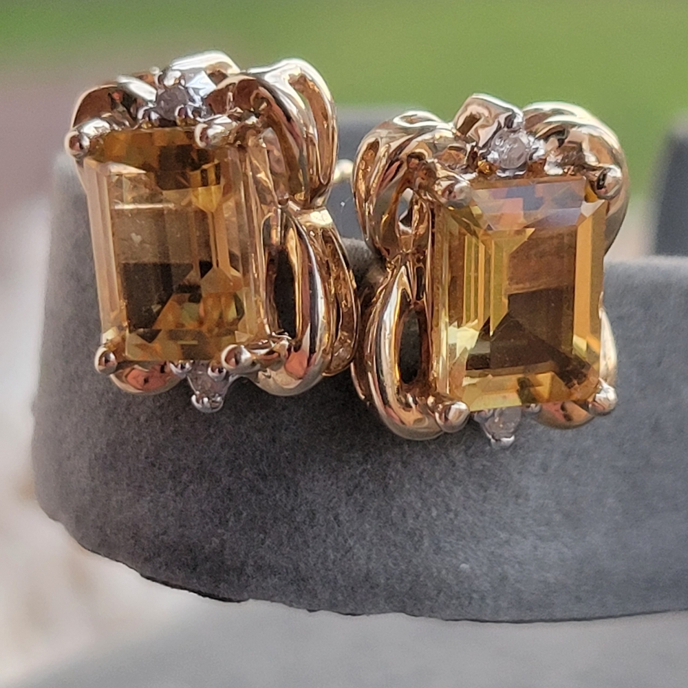 14k Yellow Gold Topaz and Diamond Post earrings